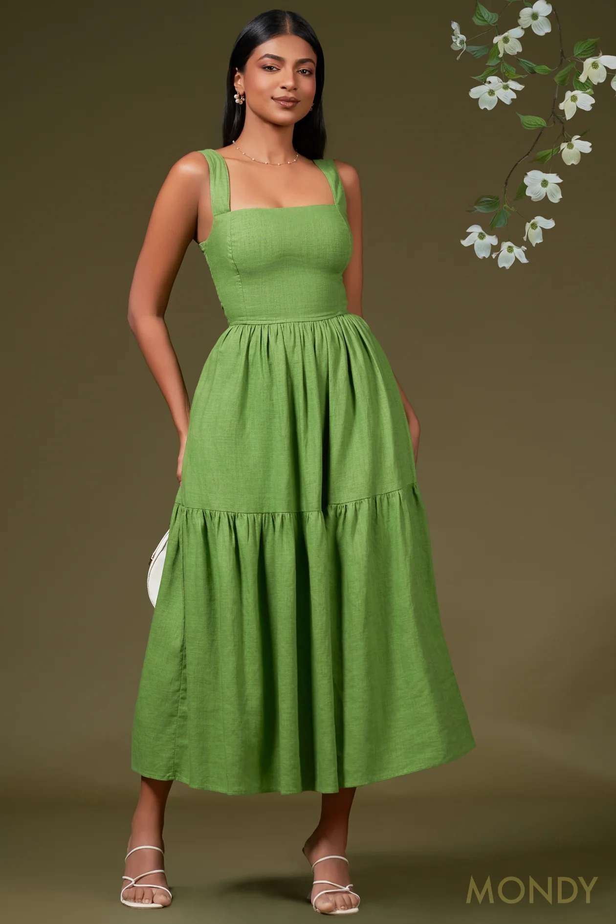 Green Tie Back Maxi Dress image 2