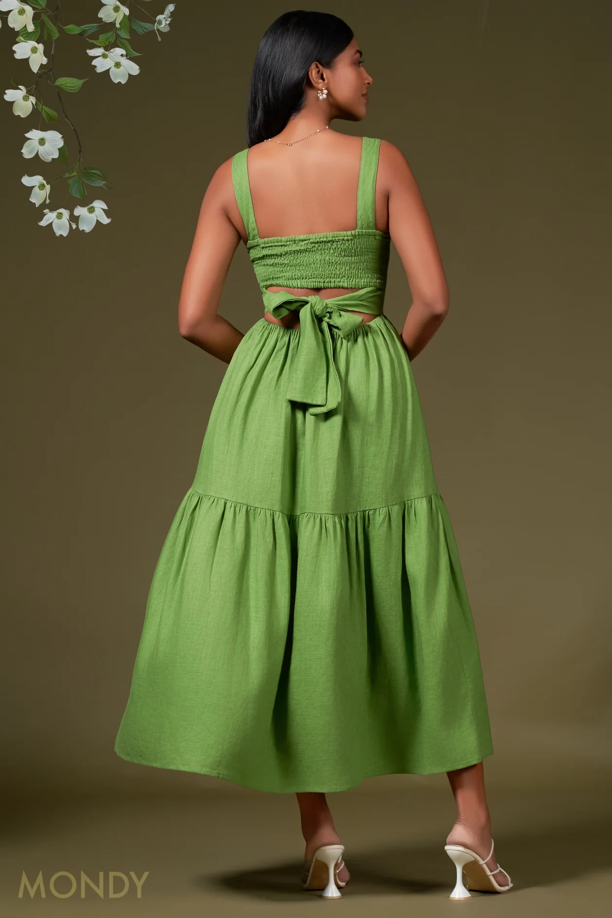 Green Tie Back Maxi Dress image 3