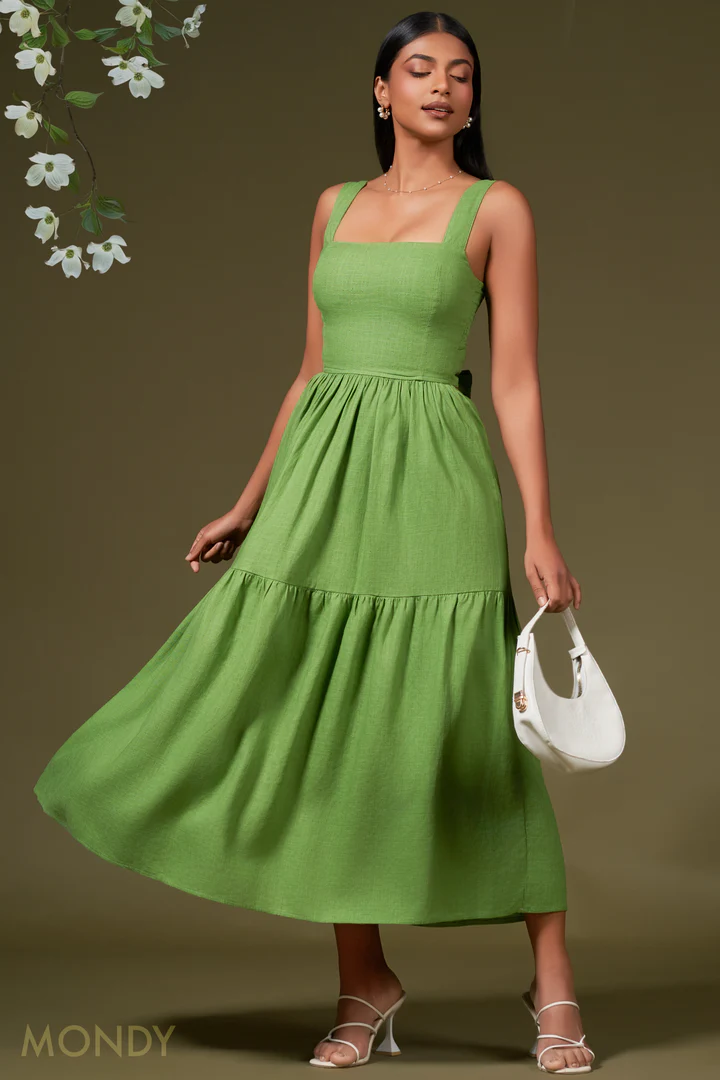 Green Tie Back Maxi Dress image 4